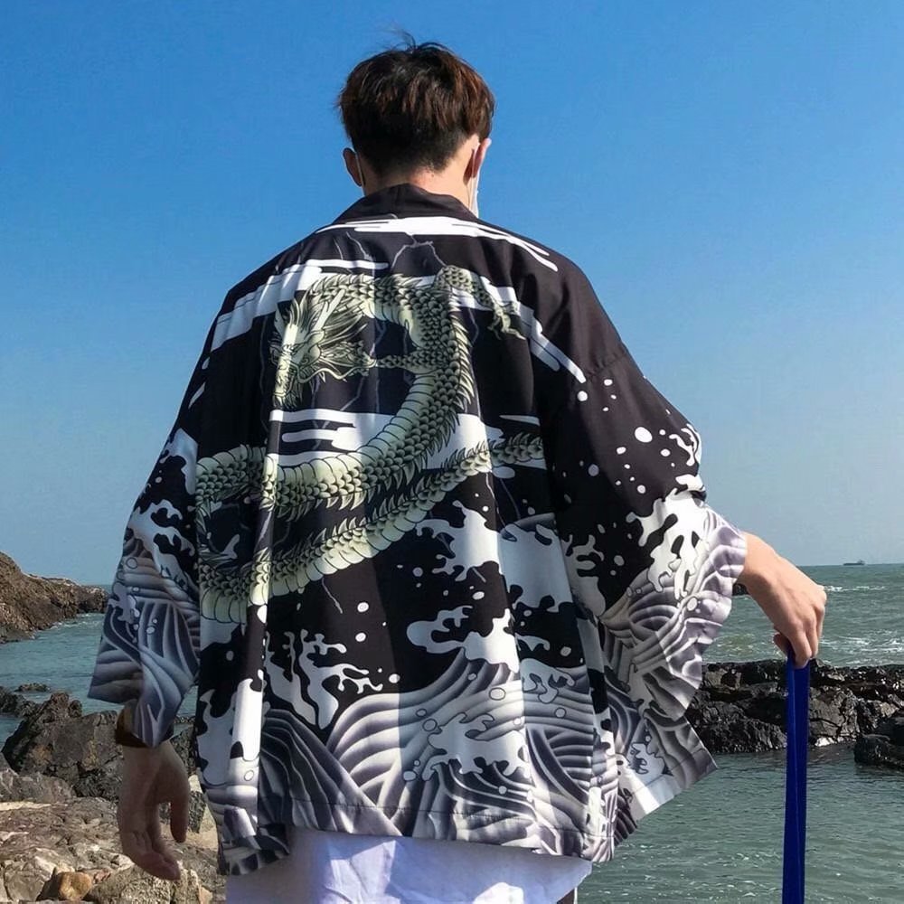 Japanese Personality Shirt Men's Five-point Sleeve Trend Korean Version Of The Road Robe Loose Ins Super Hot Short-sleeved Kimono Handsome / Techwear Club / Techwear