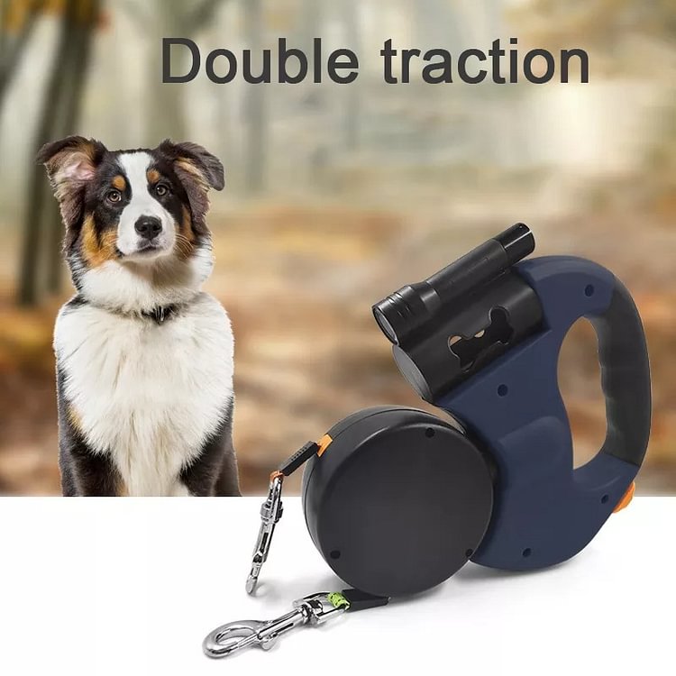 Dual Dog Rope Leash with Light Retractable Double Pet Traction Rope Belt Portable Rotation Pet Rope Supply for 2 Dogs Walking - tree - Codlins