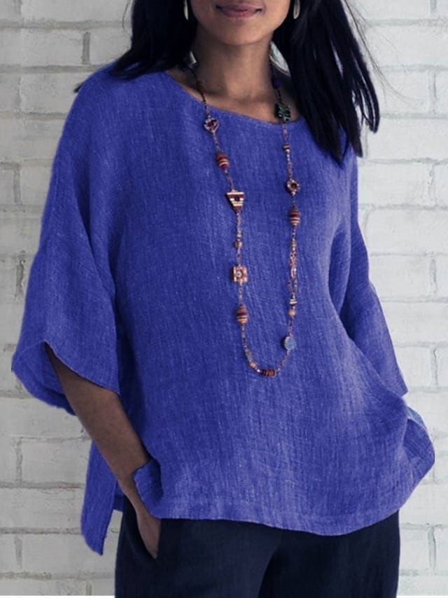 Women's T shirt Solid Colored Plain Long Sleeve Criss Cross Patchwork Round Neck Tops Streetwear Basic Top Blue Purple Yellow-Corachic