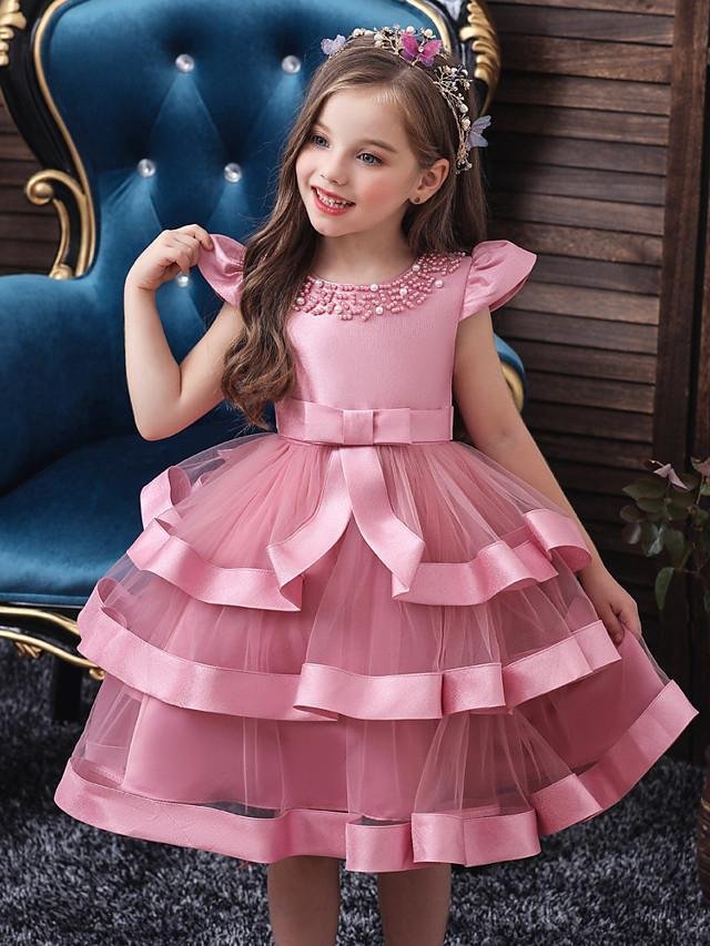 Kids Toddler Girls' Active Sweet Solid Colored Layered Sleeveless Knee-length Dress Blushing Pink-Corachic