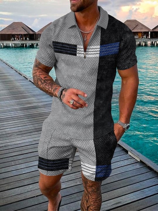Men's Island Gray Contrast Color Polo Suit