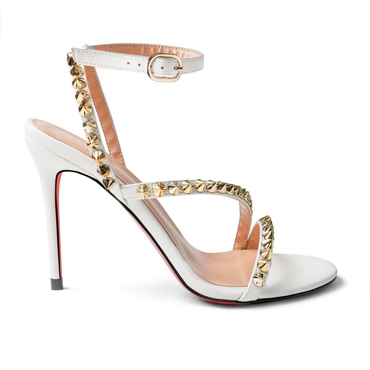 100mm Cross Instep Thin Ankle Strap With Gold Studs Red Bottoms Mafaldina Spikes Party Wedding Sandals Heels