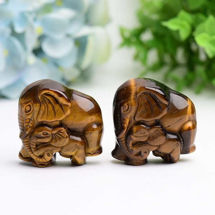 1.8" Tiger's Eye Mother&Baby Elephant Animal Crystal Carving  Bulk Crystal Wholesale Suppliers
