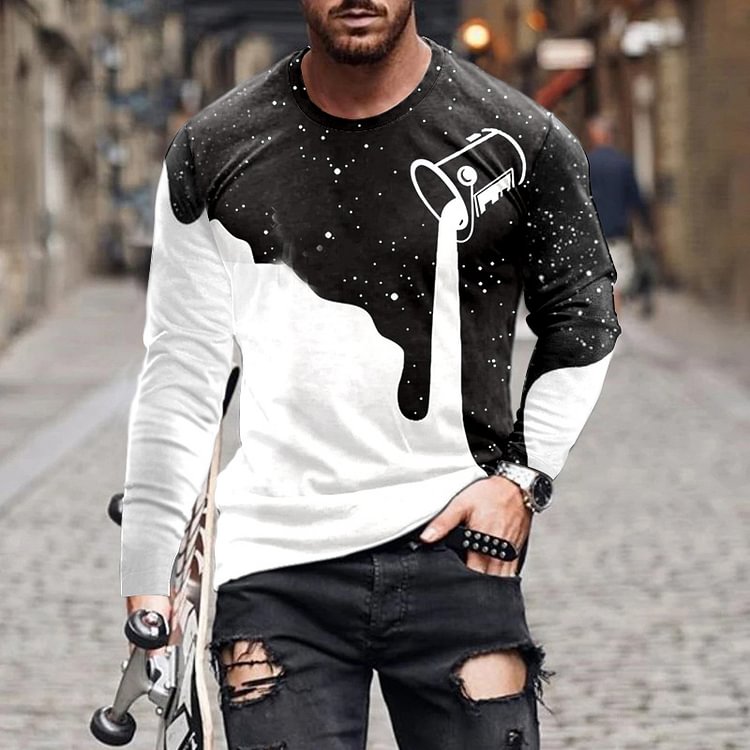 Milk cup Pattern Men's Long-sleeved Casual T-shirts