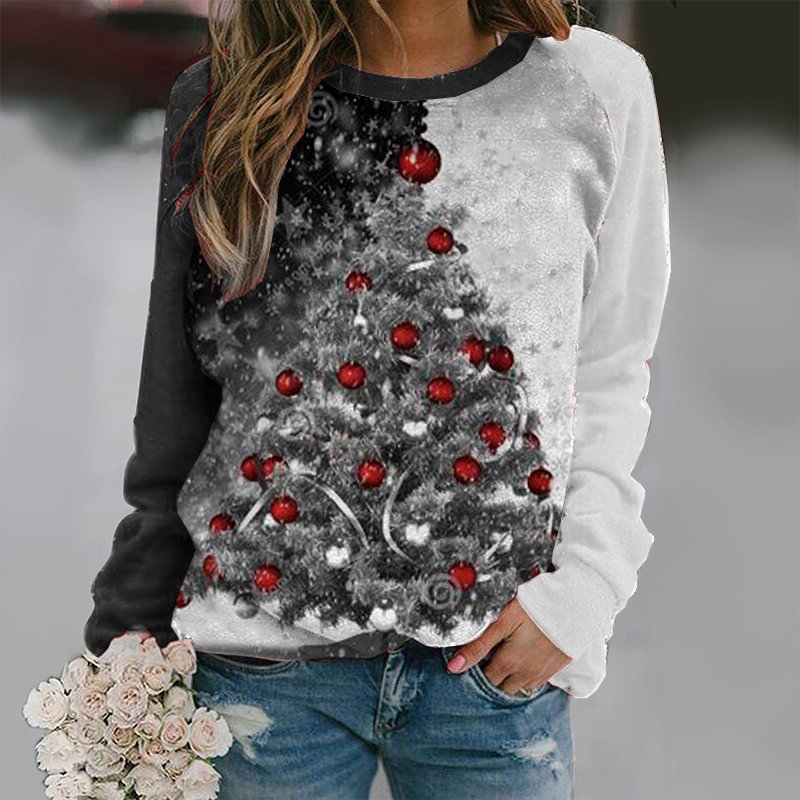 Women's Casual Classic Christmas Tree Printed Sweatshirt