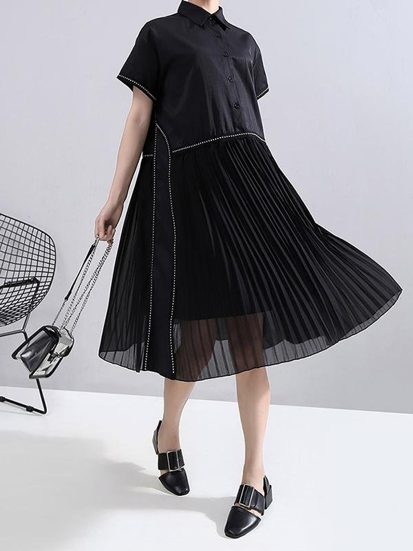 Loose Casual Pleated Splicing Dress