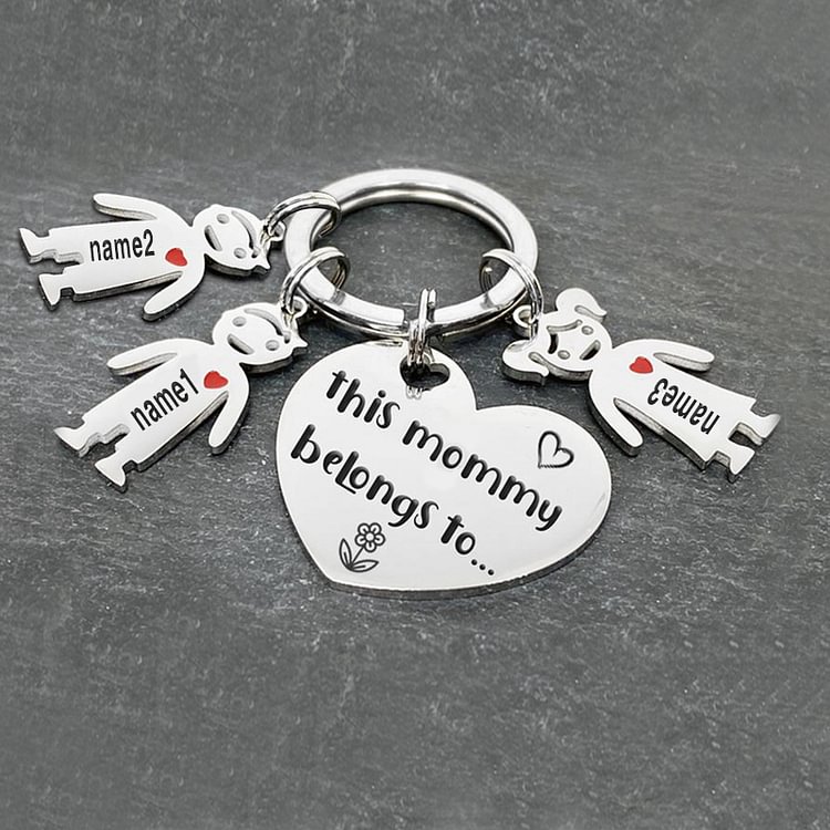 Personalized  Kids Charms Engraving 3 Names Keychain Gift
