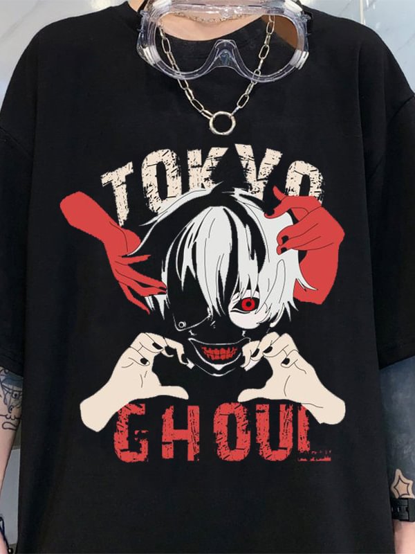 Gothic Anime Printed Crew Collar T-shirt
