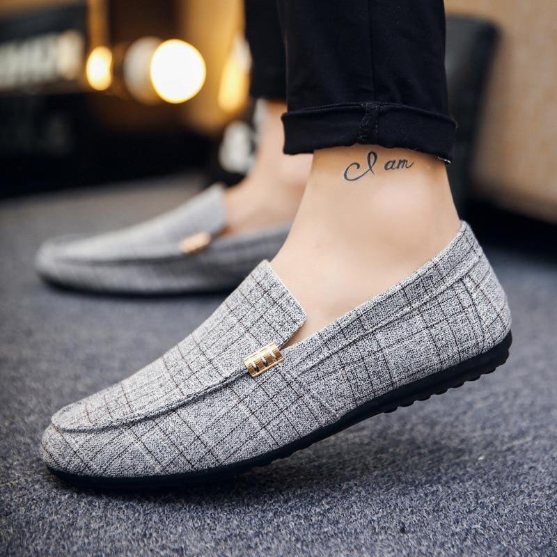 Men's Casual Loafers Slip On Light Canvas Breathable Flats Shoes-Corachic