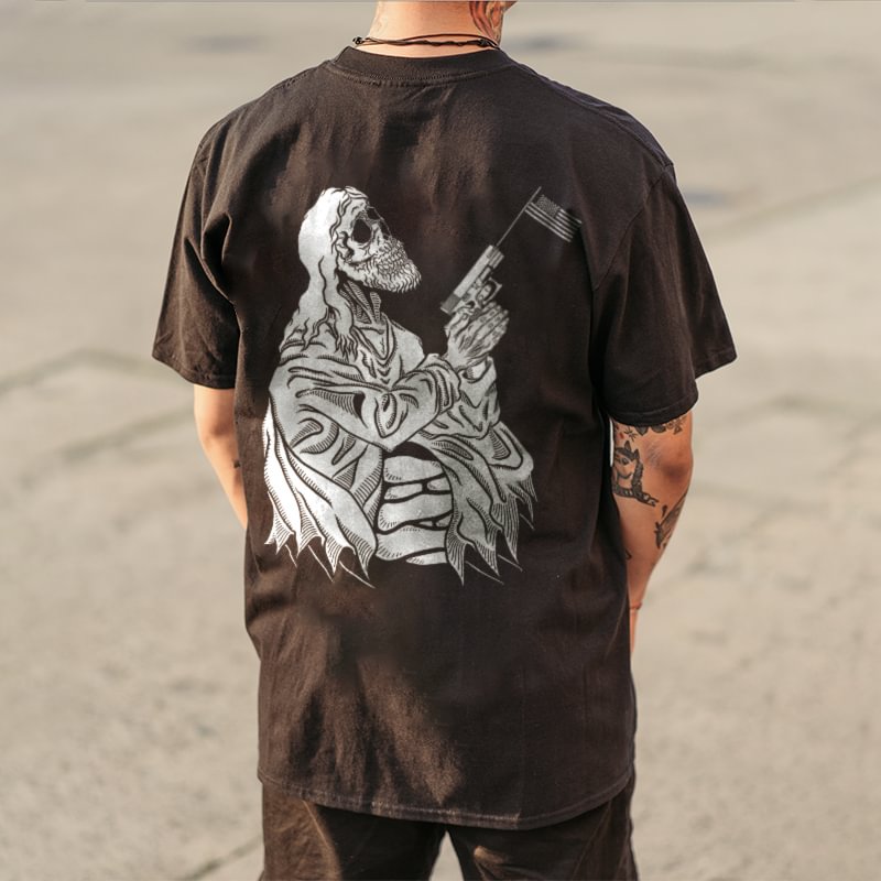 Gun Flag Skull Printing Men's T-shirt Designer -  UPRANDY