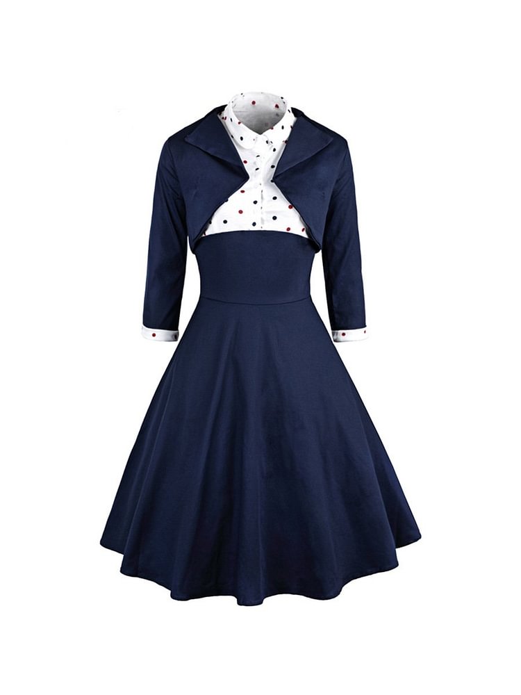 Mayoulove 1960s Elegant Dress Polka Dot Printed Two Pieces Set Dress-Mayoulove
