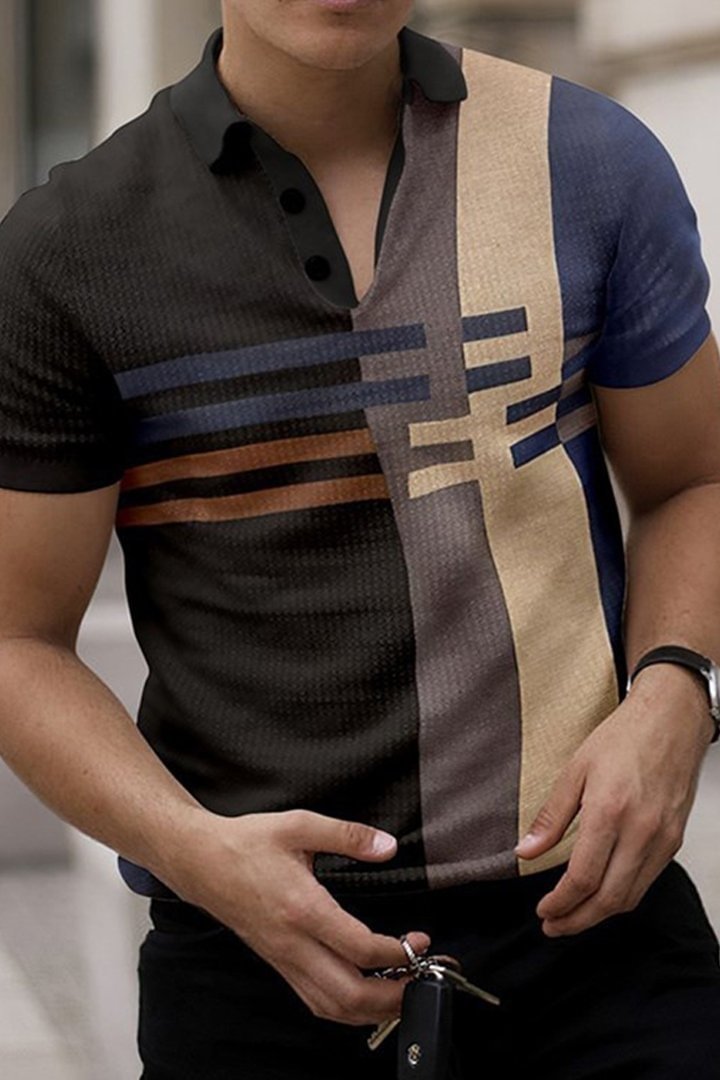 Tiboyz Color Block Striped Short Sleeve Polo Shirt