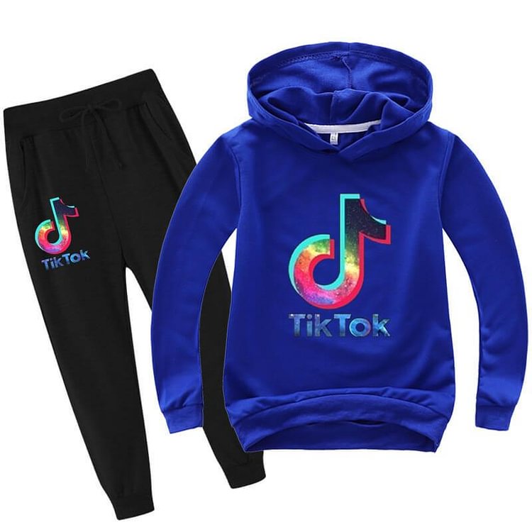 Dazzling Tiktok Print Girls Boys Cotton Hoodie And Joggers Outfit Suit-Mayoulove