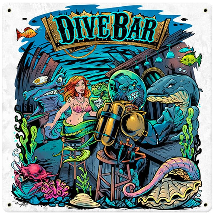 Dive Mermaid  - Square Shape Tin Sign - 30*30CM