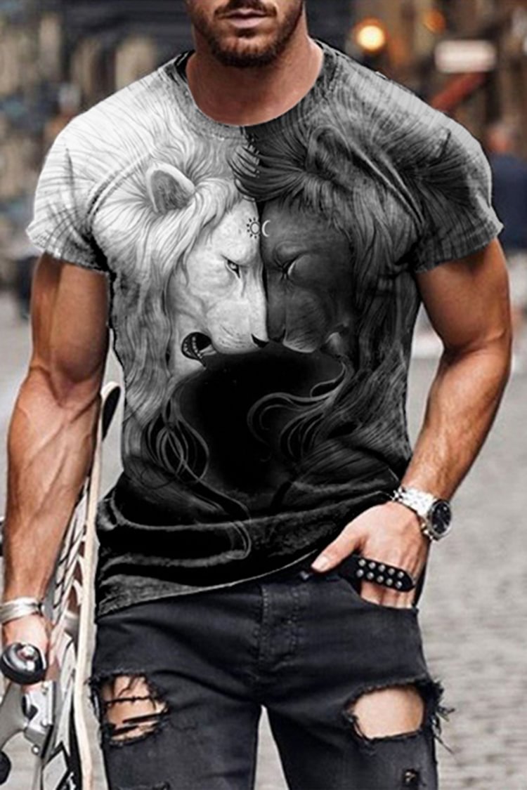 Tiboyz Black And White Lion Short Sleeve T-Shirt