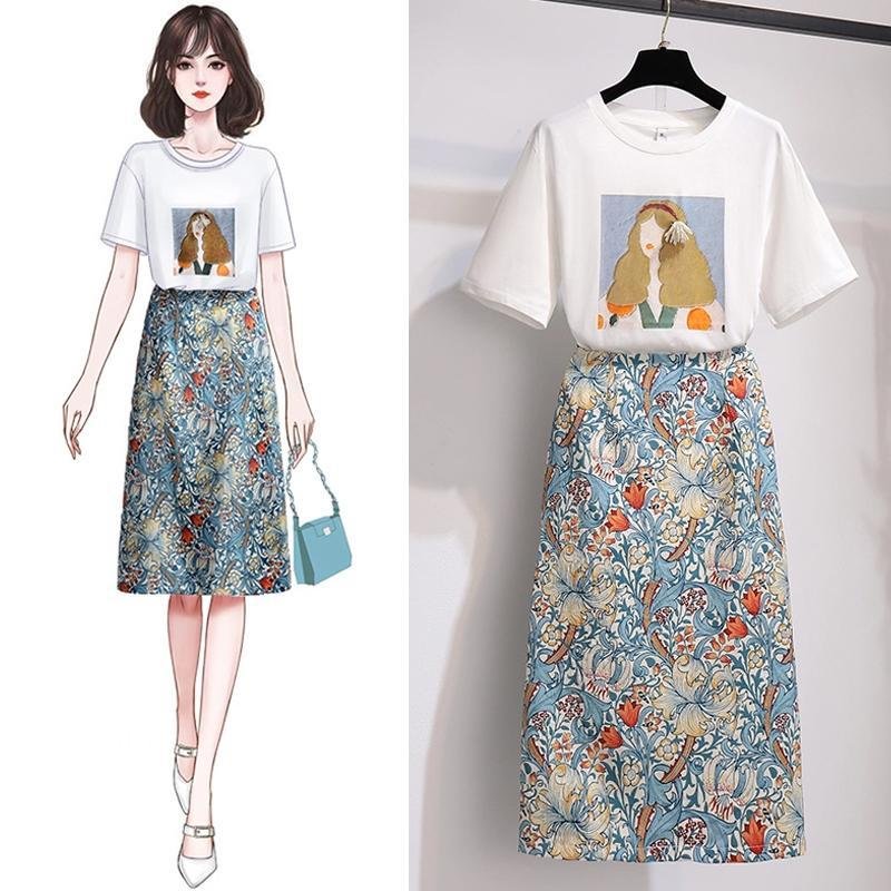 Fashion Print Tee+Floral Skirt P11659
