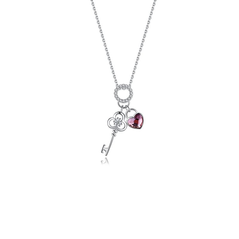 The Key of Love Pink Crystal Necklace1