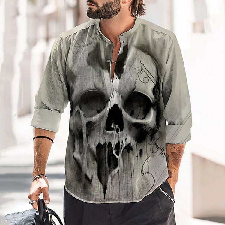 BrosWear Men's Skeleton Casual Long Sleeve Shirt