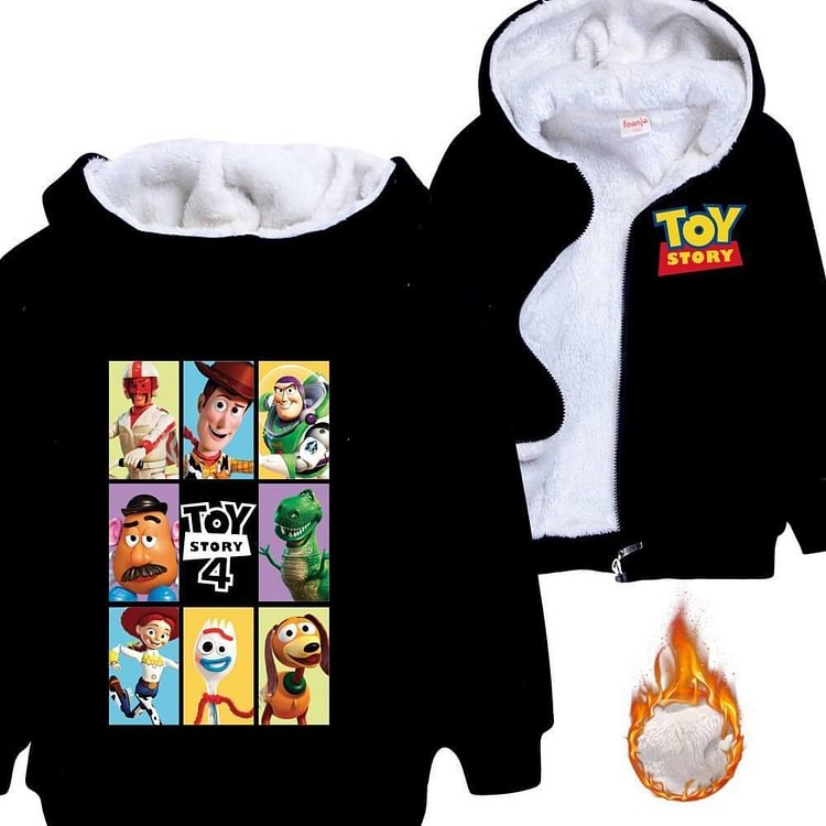 Boys Girls Plaided Toy Story 4 Print Kids Zip Up Fleece Lined Hoodie-Mayoulove