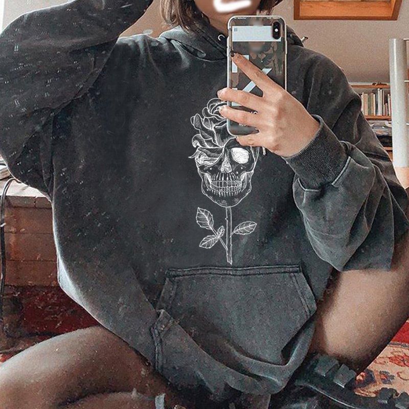 Minnieskull Rose grow on skull printed designer oversize hoodie - Minnieskull