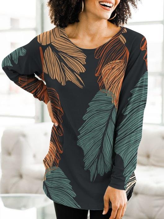 Ladies casual printed long-sleeved cotton T-shirt-Mayoulove