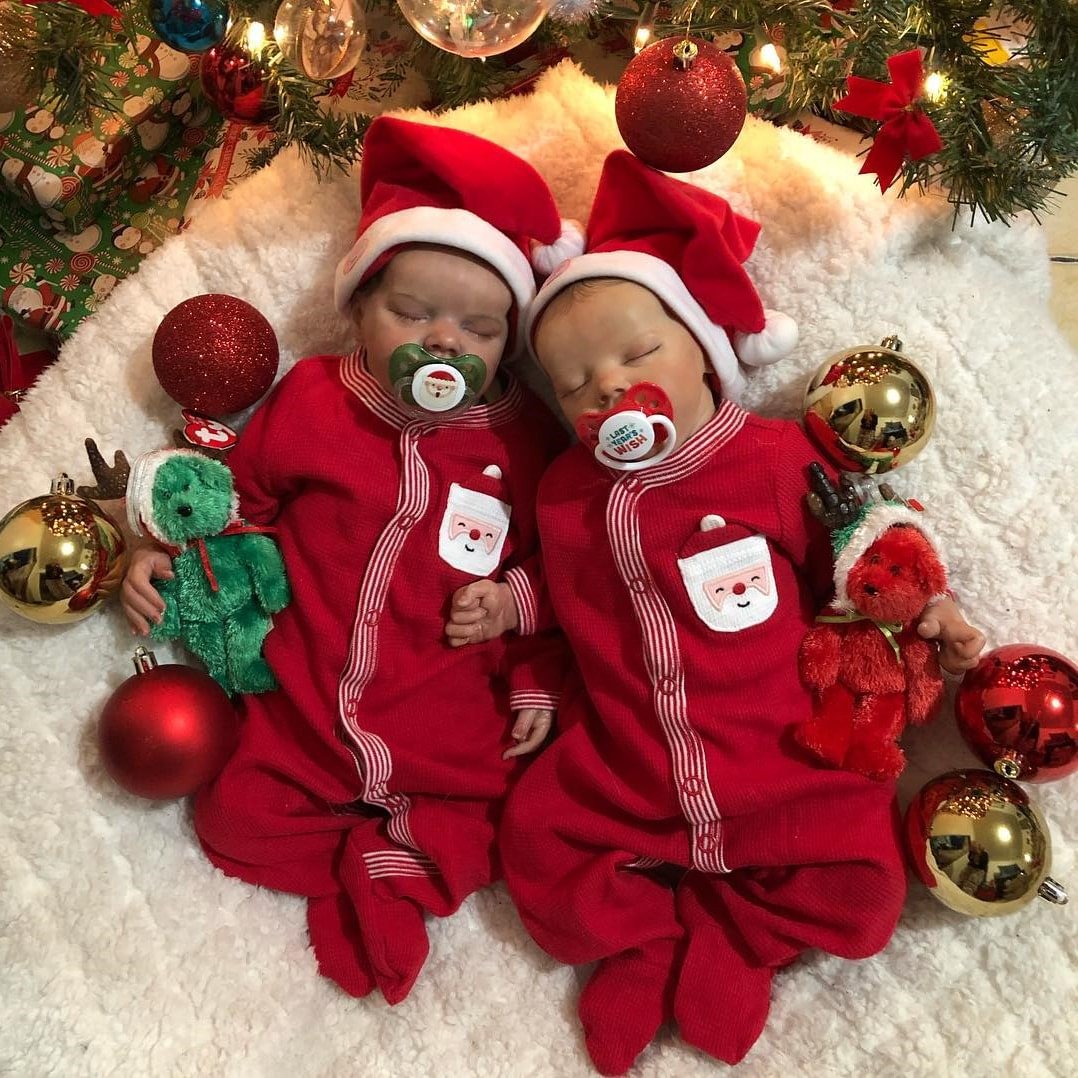  "Merry Christmas!"- 17"Realistic Reborn Beautiful Baby Twin sisters Rait and Rachel,Have a Sweet Smile, Lifelike Poseable Dolls - Reborndollsshop.com-Reborndollsshop®