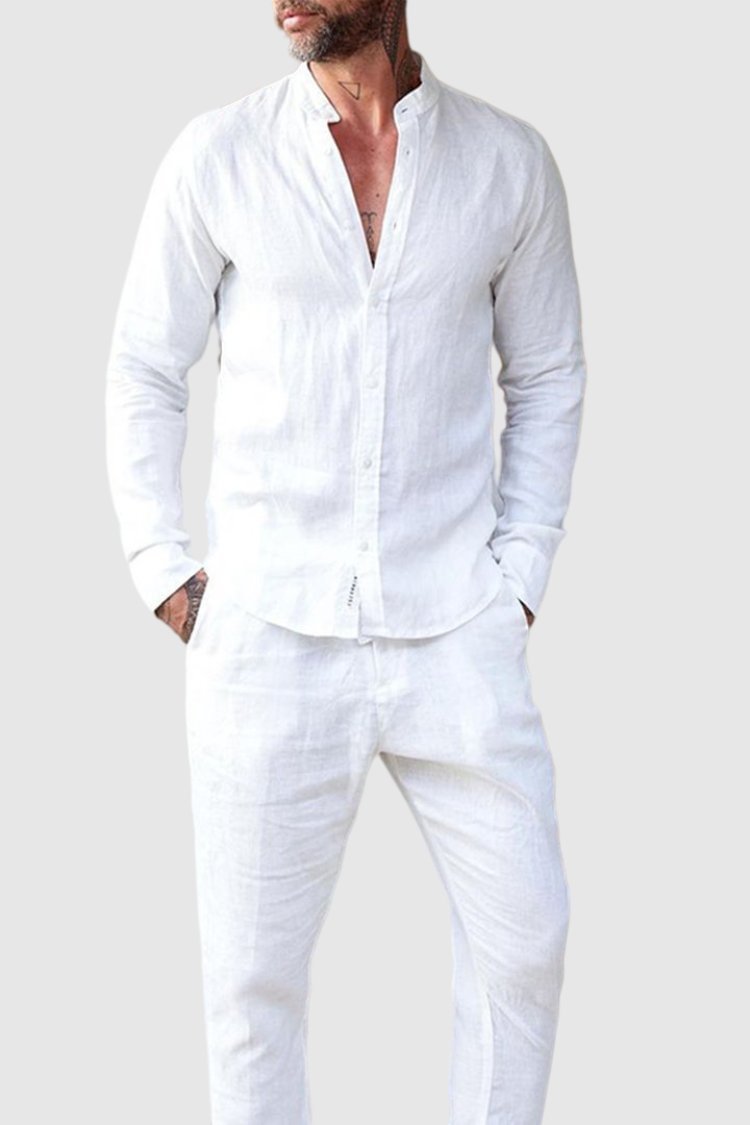 Tiboyz White Matching Outfits Wedding Shirt And Pants Two Piece Set