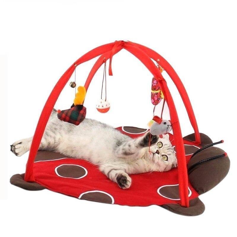 Foldable Cat Tent Colorful Playground Pad With Hanging Cat Toys Activity Center