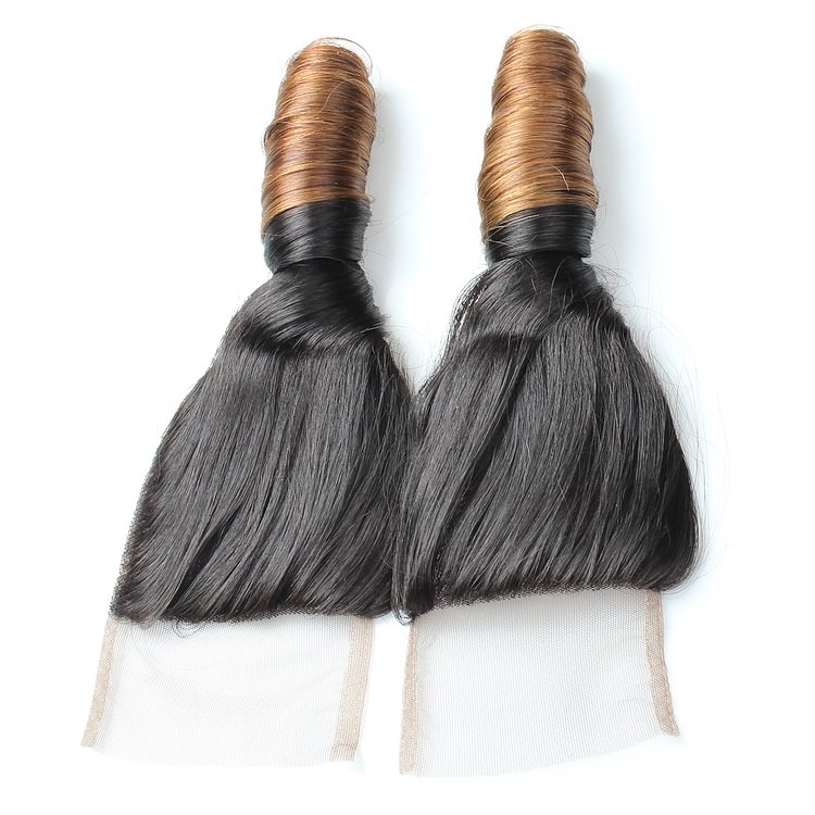 1 PC Black And Brown Mix Spring Curls 4×4 Lace Closure丨Peruvian Virgin Hair