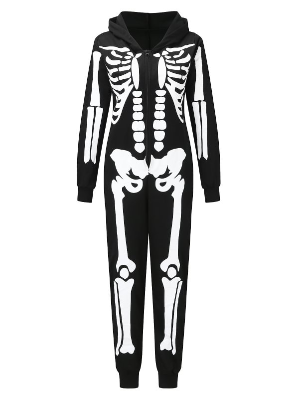 Halloween Family Party Skull Printed Zipper Parent-child Outfit