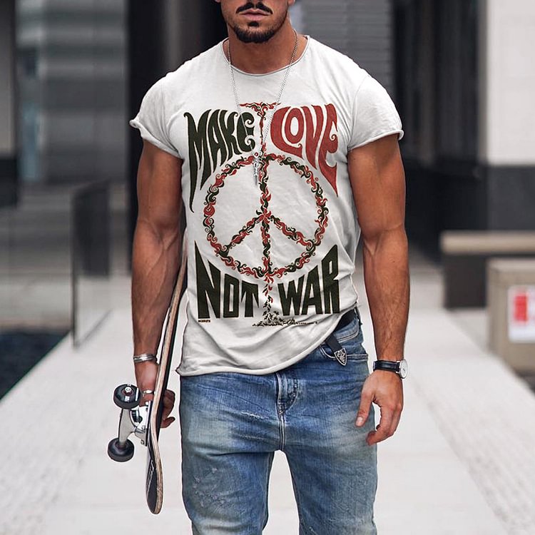 BrosWear Men's Make Love Not War Peace Symbol Short Sleeve T-Shirt