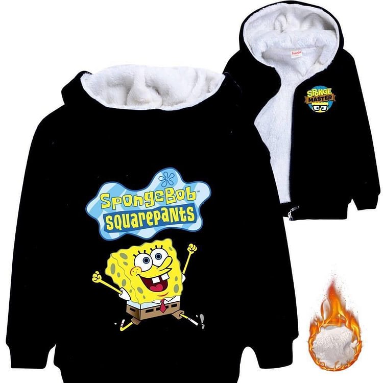 Boys Girls Spongebob Squarepants Print Fleece Lined Cotton Zip Hoodie-Mayoulove