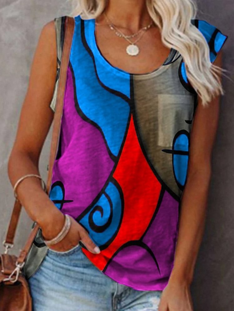 Casual Sleeveless Color Matching T-shirt Plus Size Vest-Mayoulove