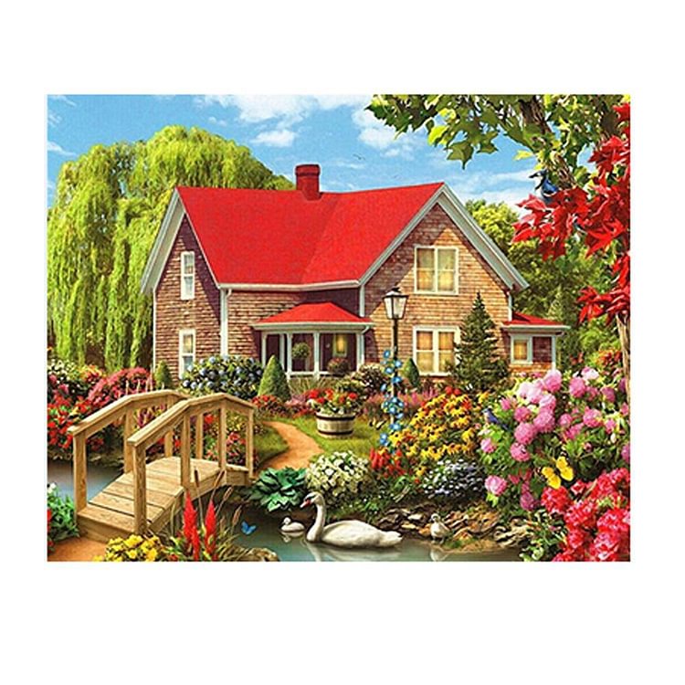 Garden House - Round Drill Diamond Painting - 40x30cm(Canvas)