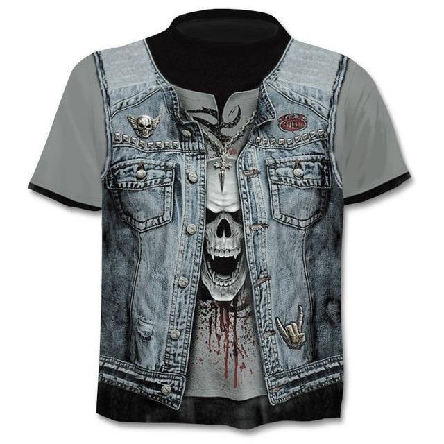 Men 3D Print New Funny Skull T-shirt Hipster Short Sleeve Tee Tops-Corachic