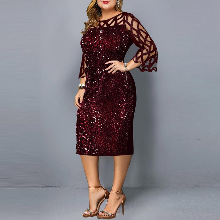 Women's Personalized Sequin Design Plus Size Cutout Dress