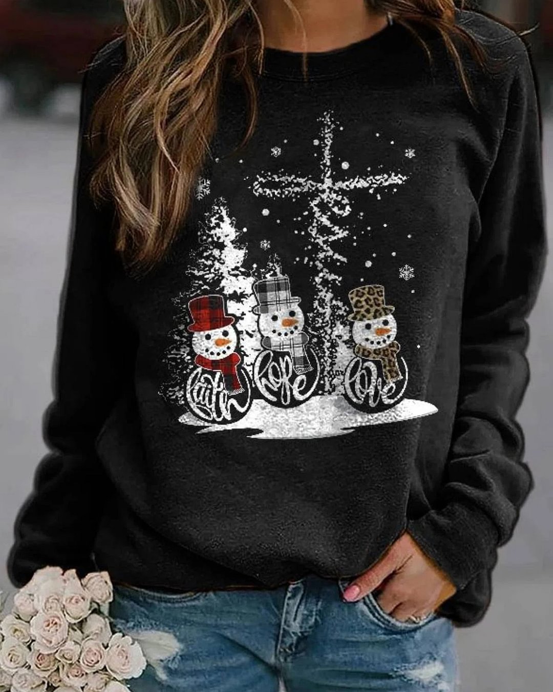 Christmas Snowman Regular Fit Crew Neck Sweatshirt