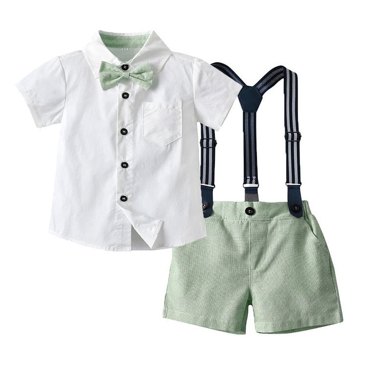 Mayoulove Kid Baby Boy Summer Suit Short Sleeve Strap Shorts 2 Pcs Sets-Mayoulove