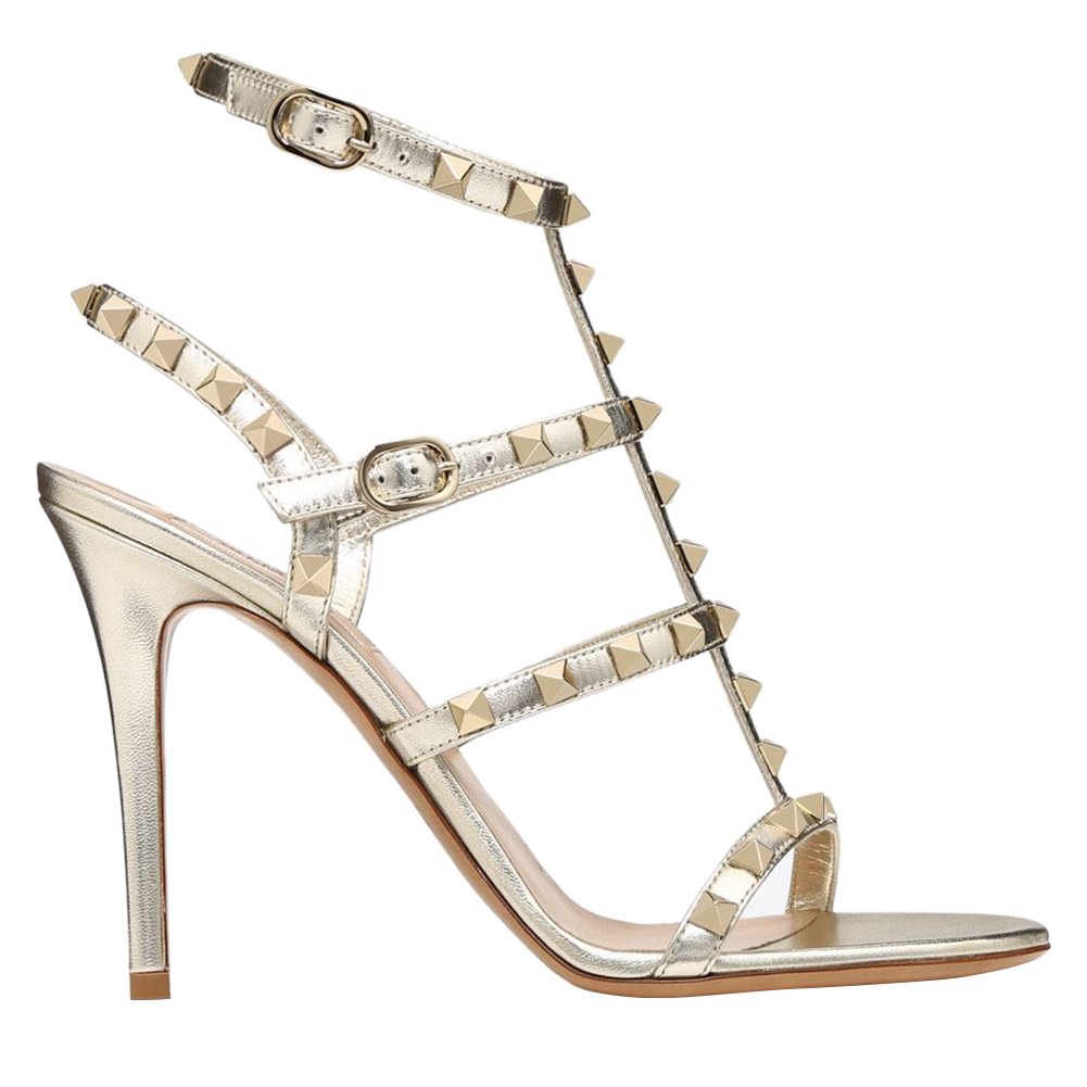 100mm Women's Rivets Stiletto Heels Party Daily Summer Sandals Gold Lines-vocosishoes