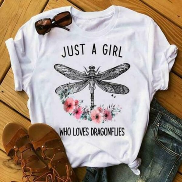BrosWear Women's Casual Dragonfly Print Short Sleeve T-Shirt