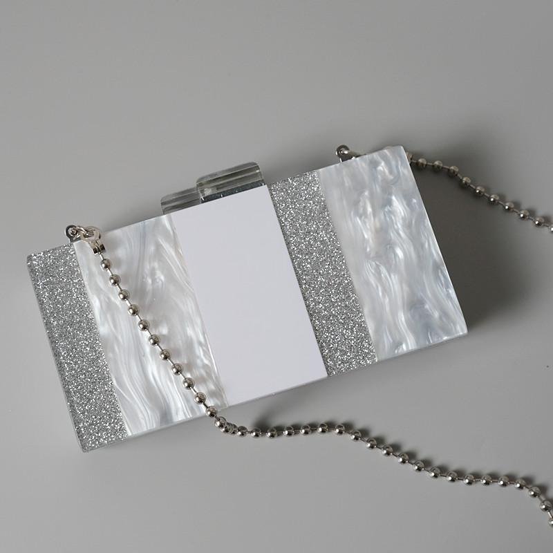 Women Silver White Striped Evening Silver Clutch Bag-VESSFUL
