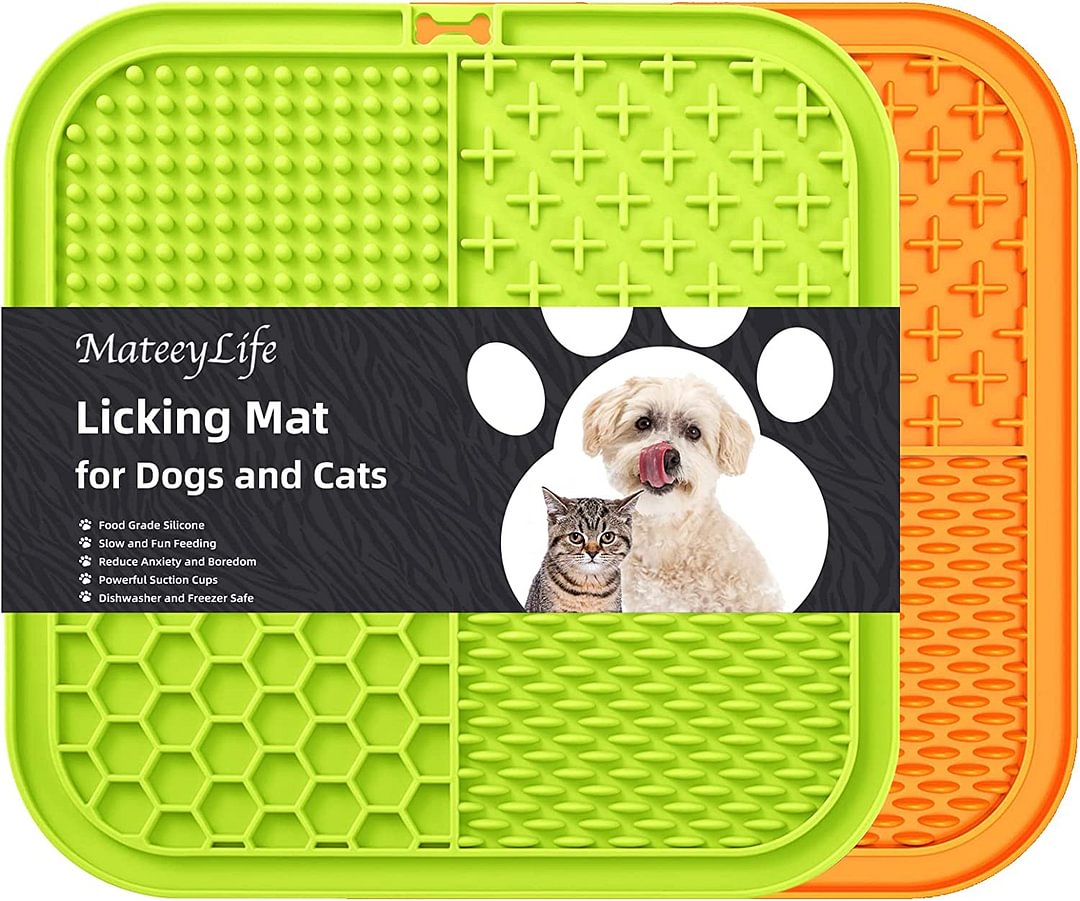 Licking Mat for Dogs and Cats 2PCS, Premium Lick Pad with Suction Cups for Dog Anxiety Relief, Slow Feeder Dog Bowls for Boredom Reducer, Dog Food Mat Perfect for Bathing Grooming etc.