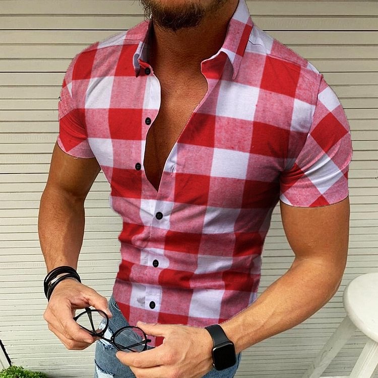 Summer Casual Classic Plaid Short-sleeved Men's Shirts