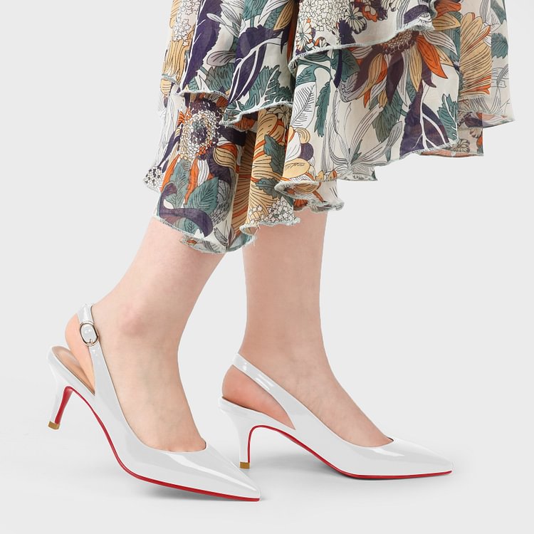 60mm Women's Pointed Toe Kitten Heels Red Bottom Pumps Slingback Shoes