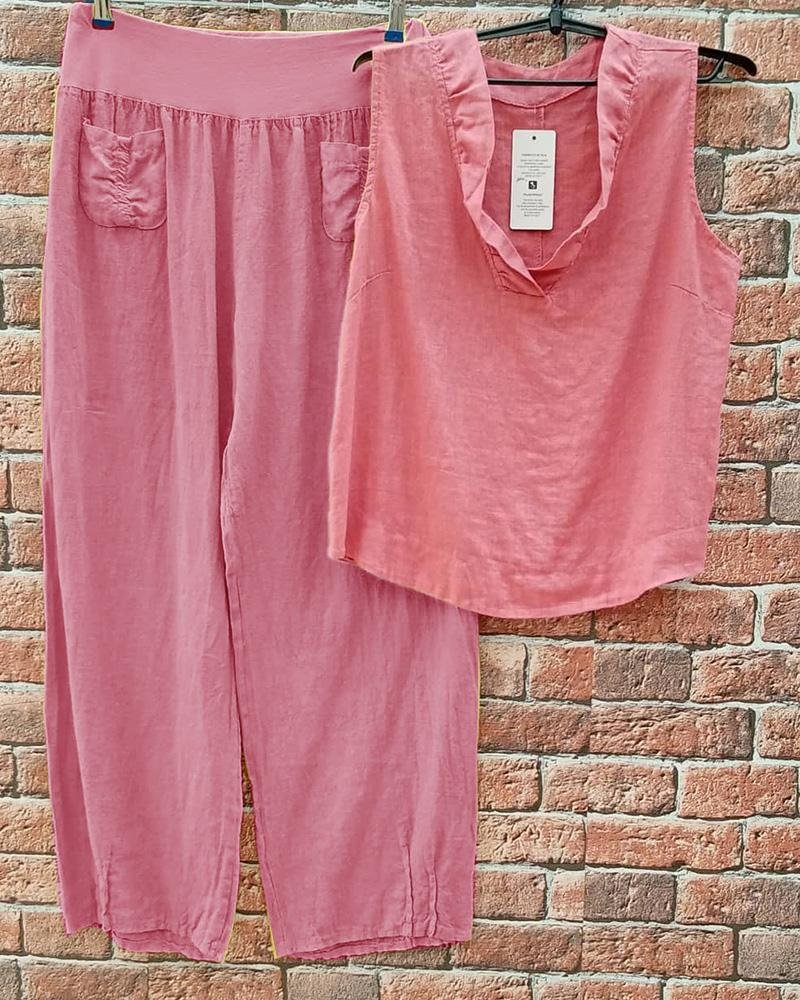 Women's Cotton And Linen Casual Tank Top & Pants Two-piece Suit