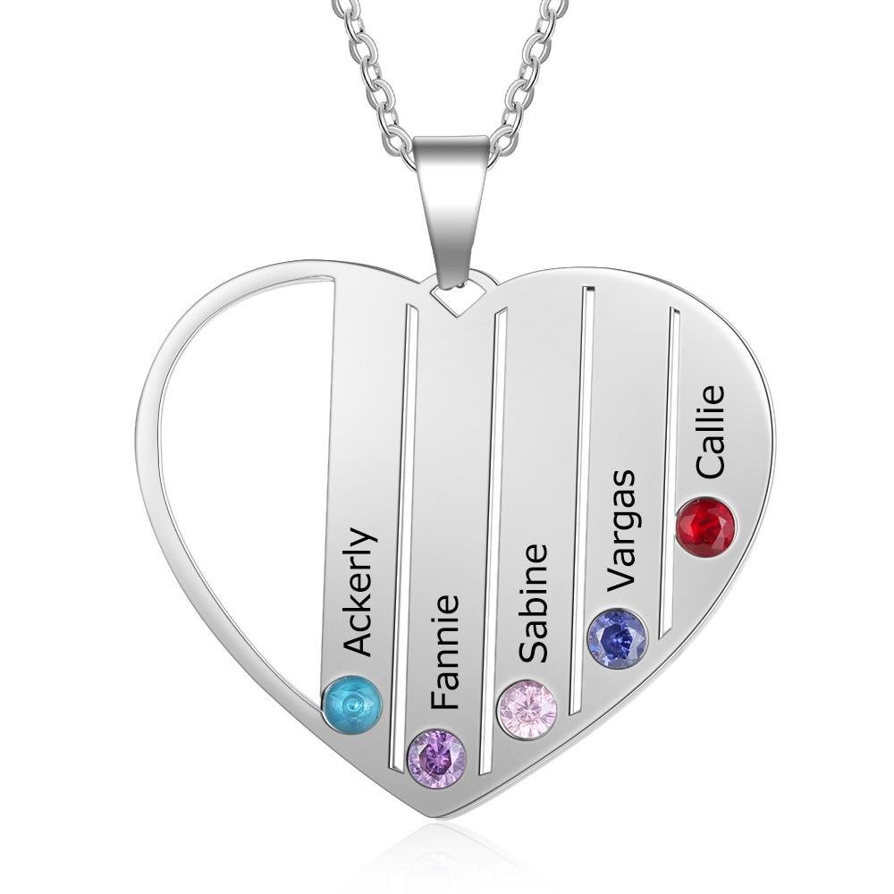 Gravur 5 Namen Herz Halskette mit 5 Geburtssteinen n5-b5 Kettenmachen