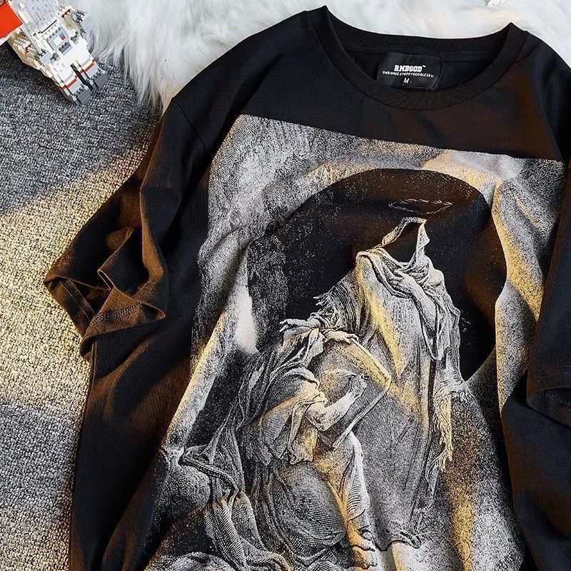 Our Lady & The Death Vintage Print Short Sleeve T-Shirt / Techwear Club / Techwear