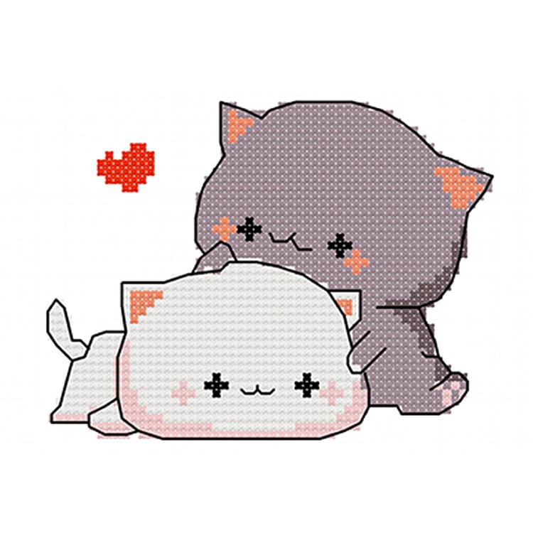 (11Ct Counted/Stamped) Couple Cat - Cross Stitch Kit 25*20CM