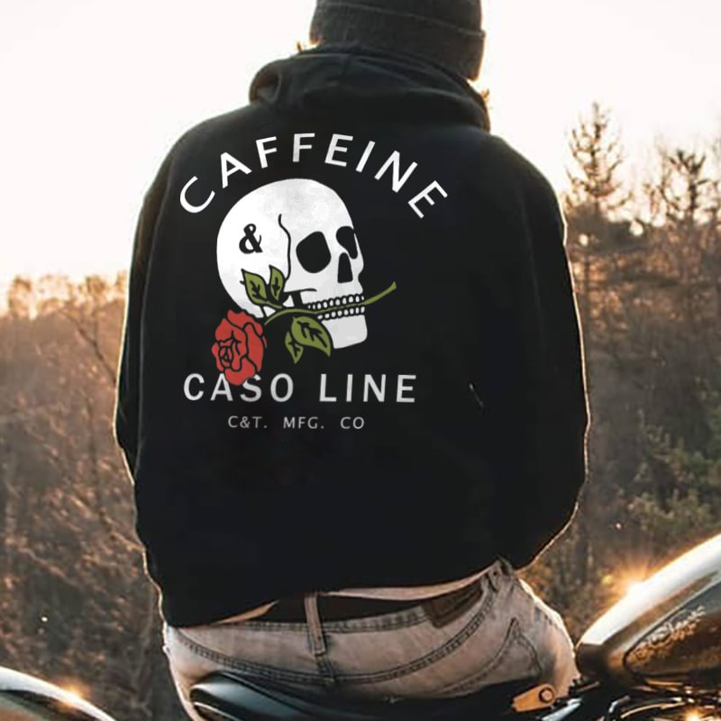 Caffeine caso line rose skull designer hoodie - Cloeinc