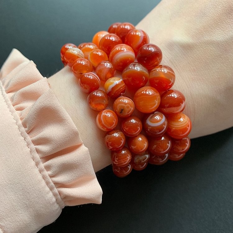 Handmade Natural Gemstone Bracelet Red Carnelian Crystal Round Beads